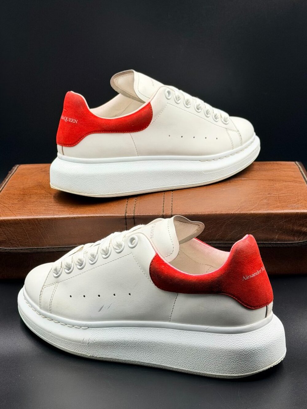 Alexander McQueen Wmns Oversized White Red Suede Leather Sneaker